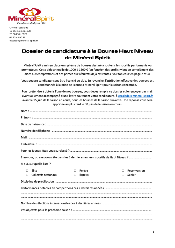 Dossier de candidature à la Bourse Haut Niveau de Minéral Spirit1-01